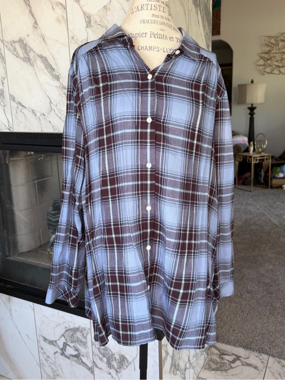 J Jill Women's Blue Maroon Plaid Long Sleeve Button Up Flannel Shirt 3X
